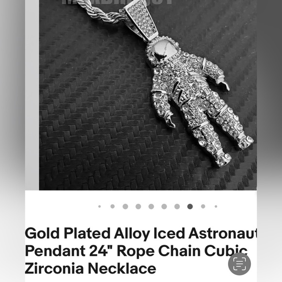 CZ astronaut necklace NIP Gold plated silver/gold 24” Bling Unisex - Picture 1 of 6